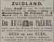 Verkoop huis en pakhuis van Hout- en turfhandel van W. van Sintmaartensdijk (1884)
